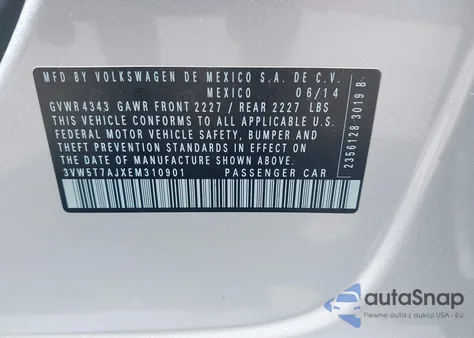 2014 Volkswagen Jetta Gli Edition 30 from USA, damaged, VIN 3VW5T7AJXEM310901